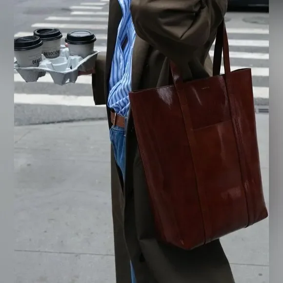 SEZANE Patent Leather Tote Bag In Mahogany - Picture 10 of 17